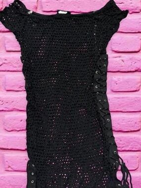 Fashion Nova Black Crochet Lace-Up Beach Cover up